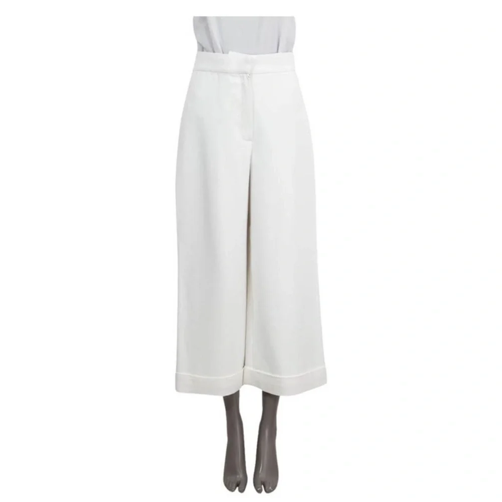CHANEL White and Blue Wide Leg Pants